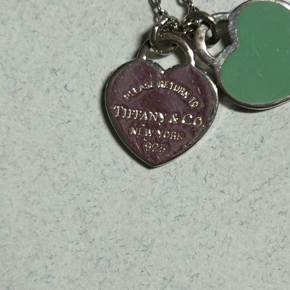 Tiffany & Co. Silver Heart Pendant with Green Enamel